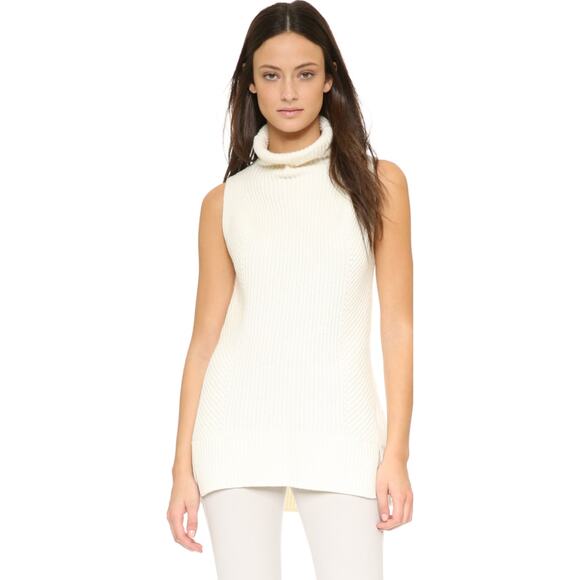 Vince Sleeveless Turtleneck Sweater S White Cream Wool Cashmere Capsule Knit - Picture 2 of 9